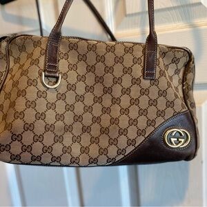 GUCCI GG Canvas Boston Shoulder Bag Beige Brown 169971